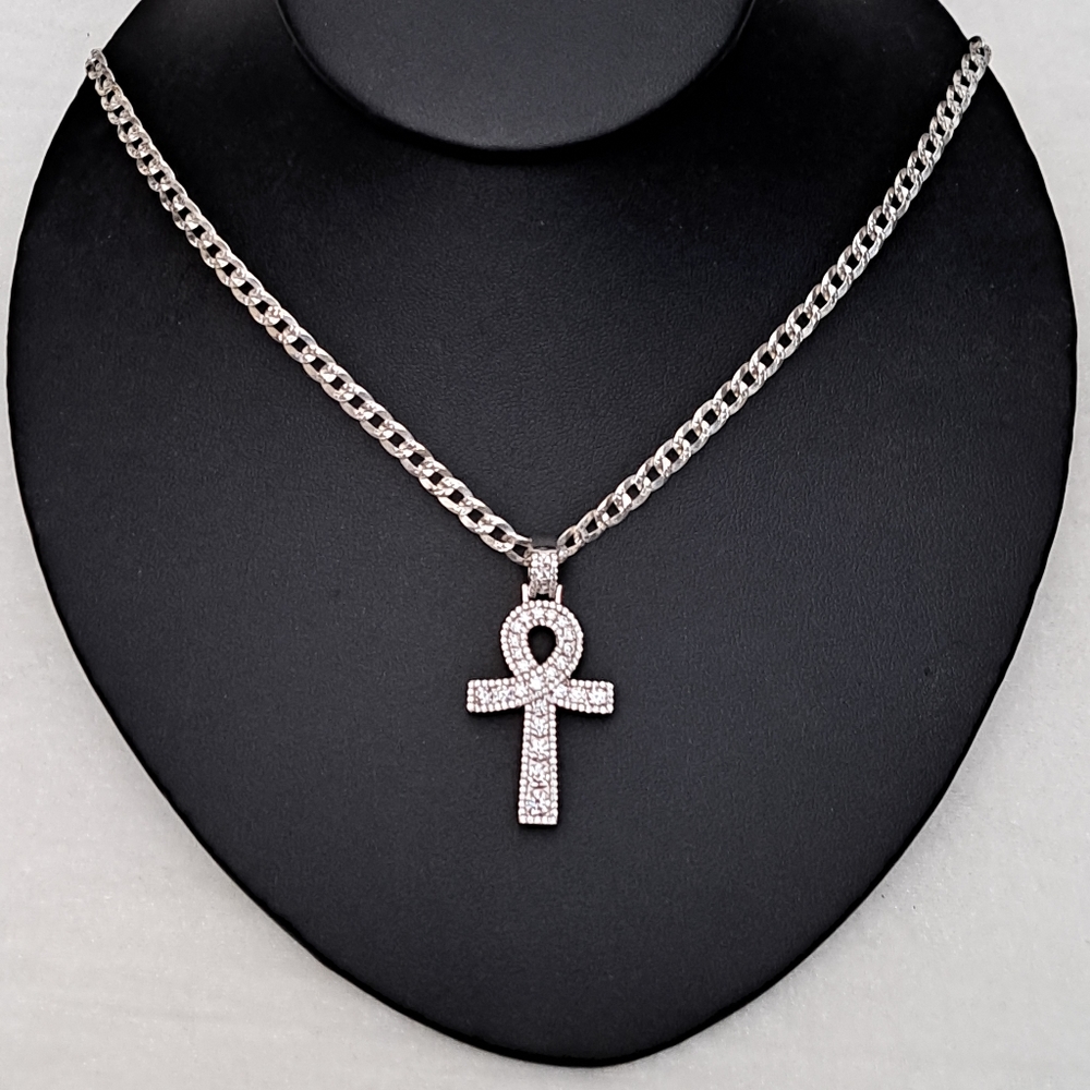 .925 Steling Silver Egyptian Ankh Cross  Necklace 24